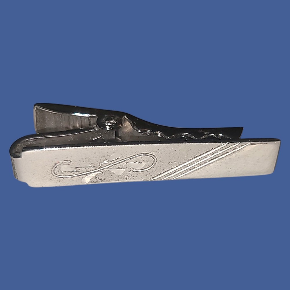 Vintage Sterling Silver Tie‎ Bar Clip Minimalist Engraved 4g Mens